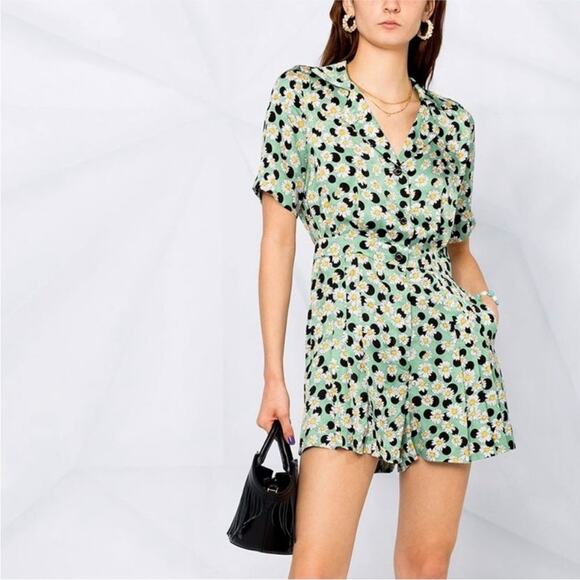 Sandro Divine Green Daisy Polkadot Playsuit Romper 36 / 2-4 / S - Picture 1 of 14